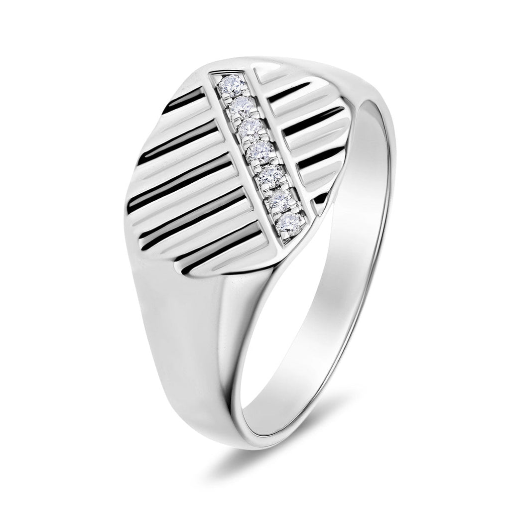 Mens Signet Ring with 0.10ct Diamonds in G/SI Quality 9k White Gold - All Diamond