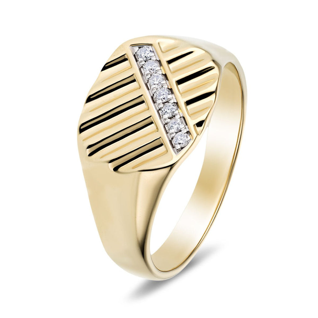 Mens Signet Ring with 0.10ct Diamonds in G/SI Quality 9k Yellow Gold - All Diamond