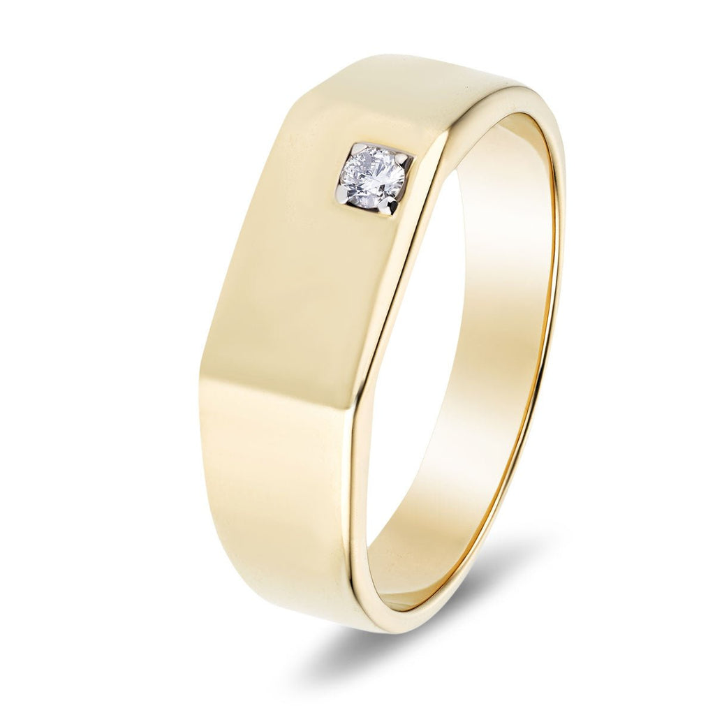 Mens Single Diamond Signet Ring 0.06ct G/SI Quality 9k Yellow Gold - All Diamond