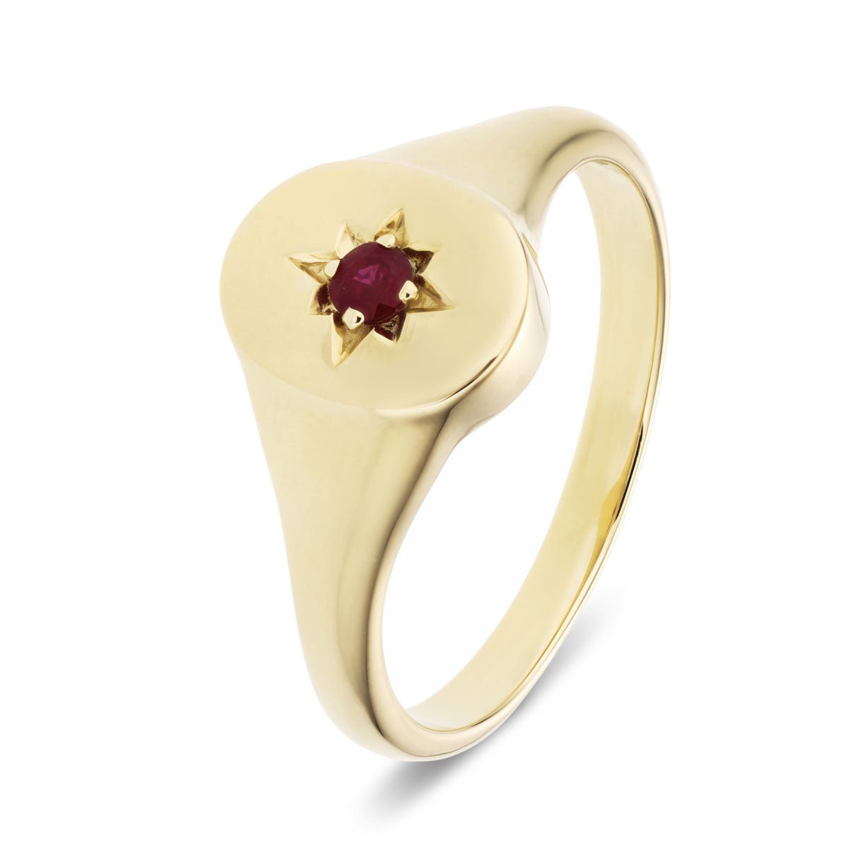 Men Gold Ring Ruby Inlay Mens Single Ruby Signet Ring 0.09ct in 9k Yellow Gold – All Diamond