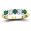 Modern 0.45ct Emerald 0.30ct Diamond Five Stone Ring 18k Yellow Gold - All Diamond
