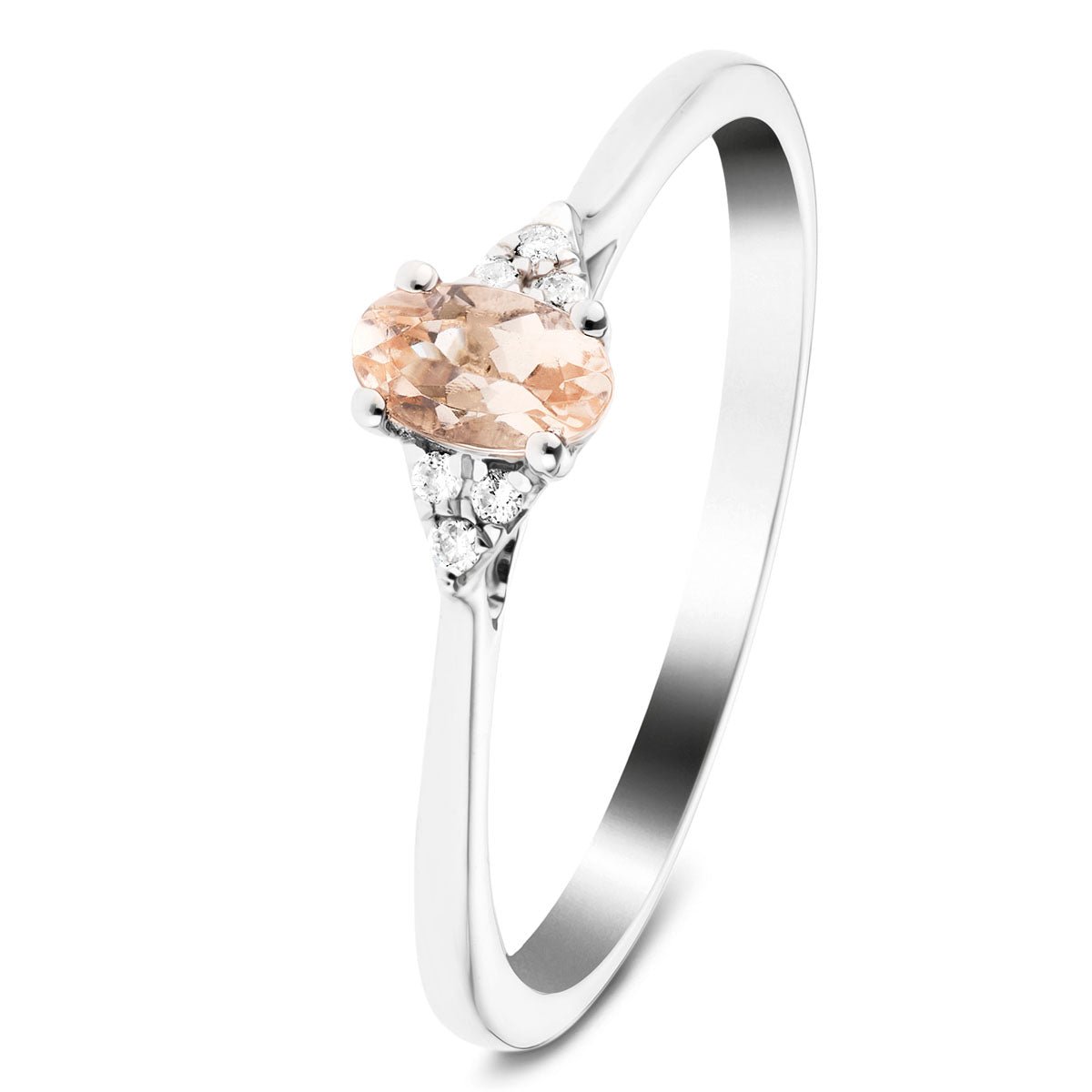 Morganite 0.30ct Diamond 0.03ct Cluster Ring 9k White Gold - All Diamond