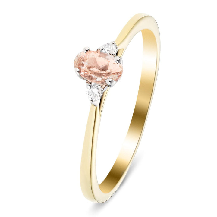 Morganite 0.30ct Diamond 0.05ct Three Stone Ring 9k Yellow Gold