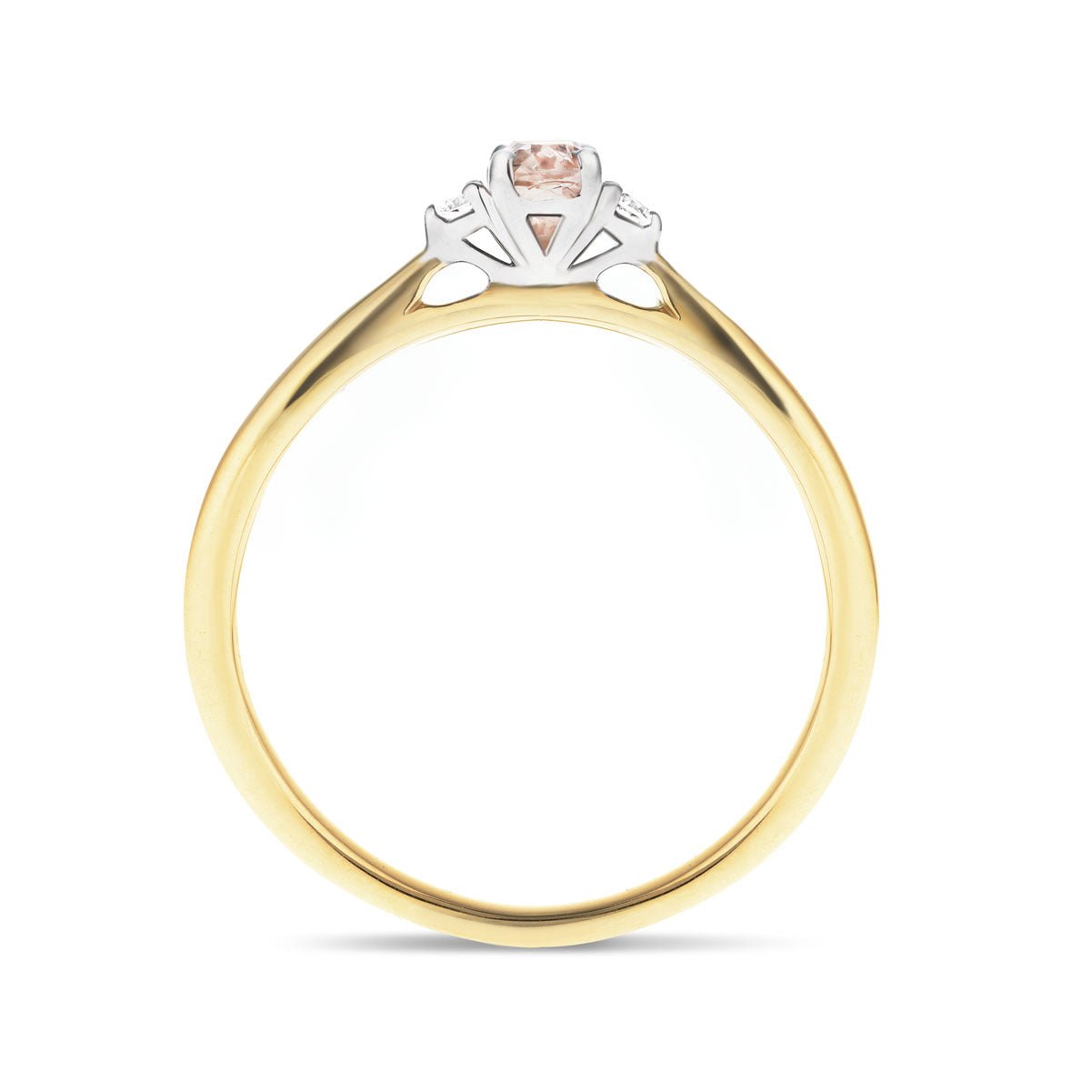 Morganite 0.30ct Diamond 0.05ct Three Stone Ring 9k Yellow Gold - All Diamond