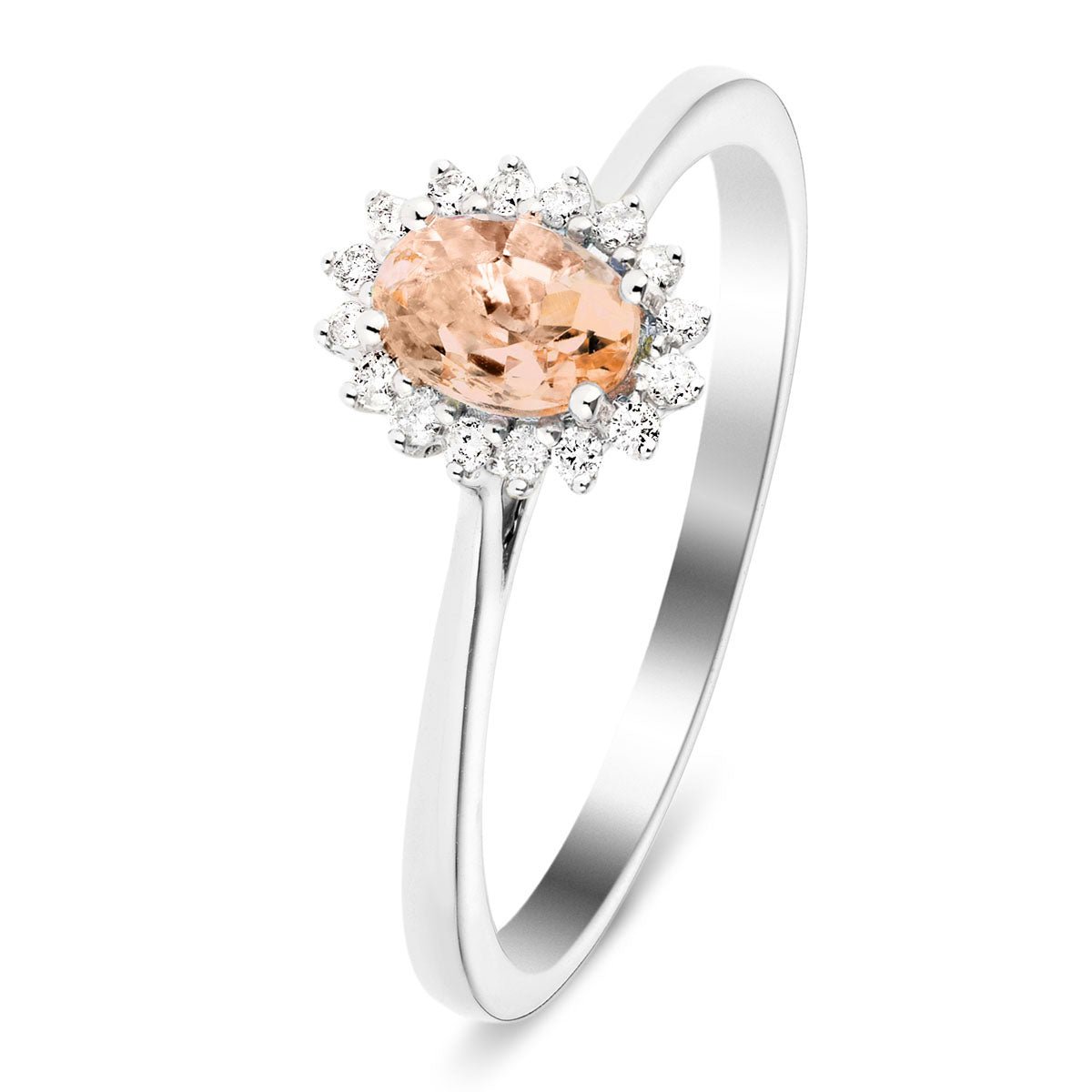 Morganite 0.40ct and Diamond 0.10ct Ring In 9K White Gold - All Diamond