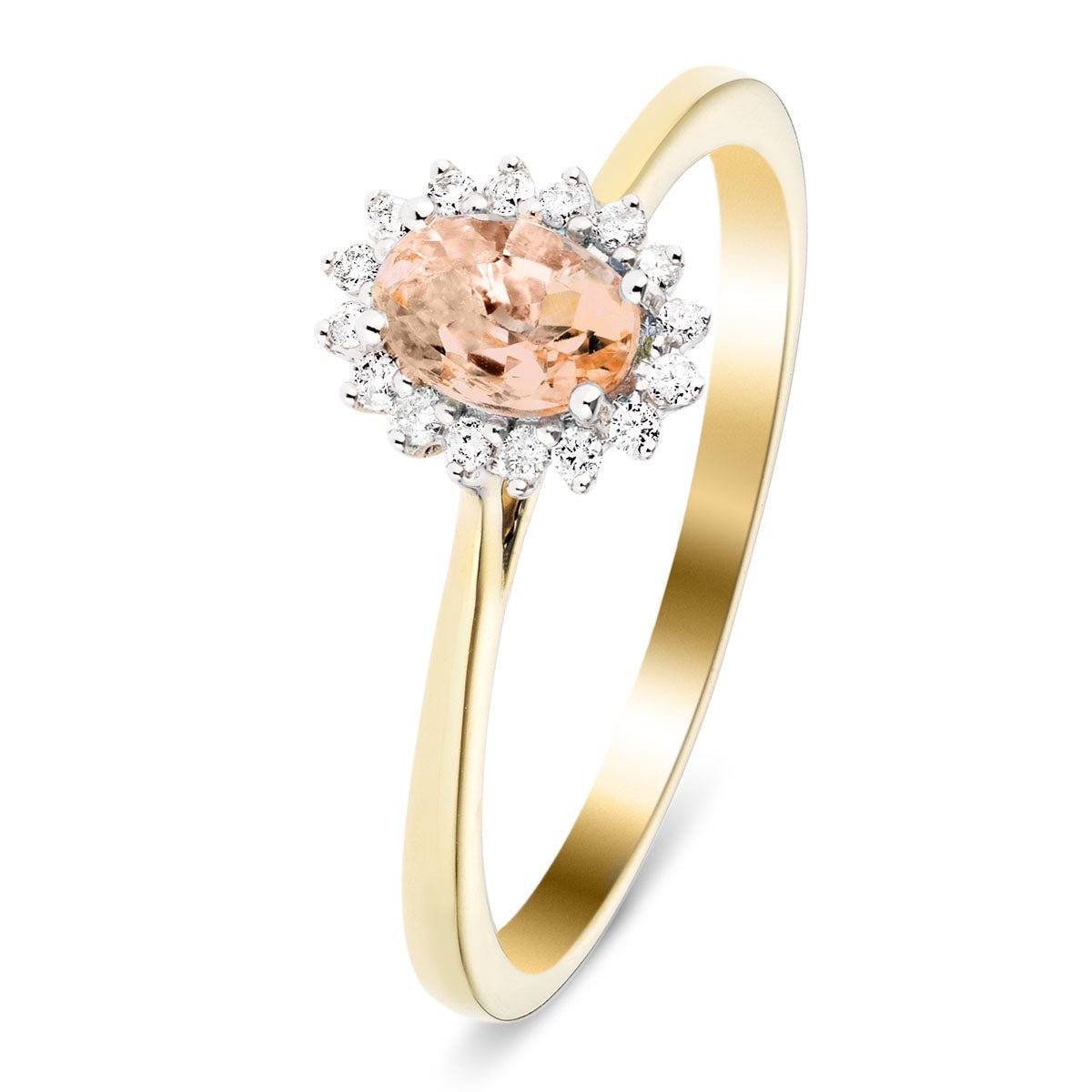 Morganite 0.40ct and Diamond 0.10ct Ring In 9K Yellow Gold - All Diamond