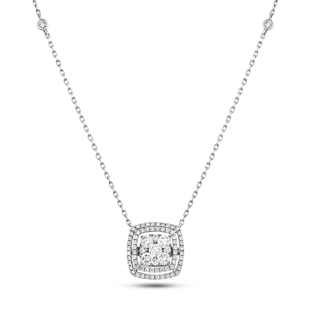 Moveable Diamond Cluster Necklace Pendant 1.25ct 18k Gold 13.0mm - All Diamond