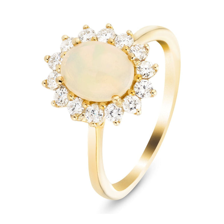 Opal 1.12ct and Diamond 0.52ct Cluster Ring in 9K Yellow Gold