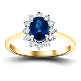 Oval 0.50ct Blue Sapphire 0.20ct Diamond Cluster Ring 18k Yellow Gold - All Diamond