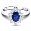 Oval 0.50ct Blue Sapphire 0.30ct Diamond Cluster Ring 18k White Gold - All Diamond