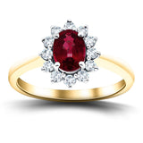 Oval 0.50ct Ruby 0.20ct Diamond Cluster Ring 18k Yellow Gold - All Diamond