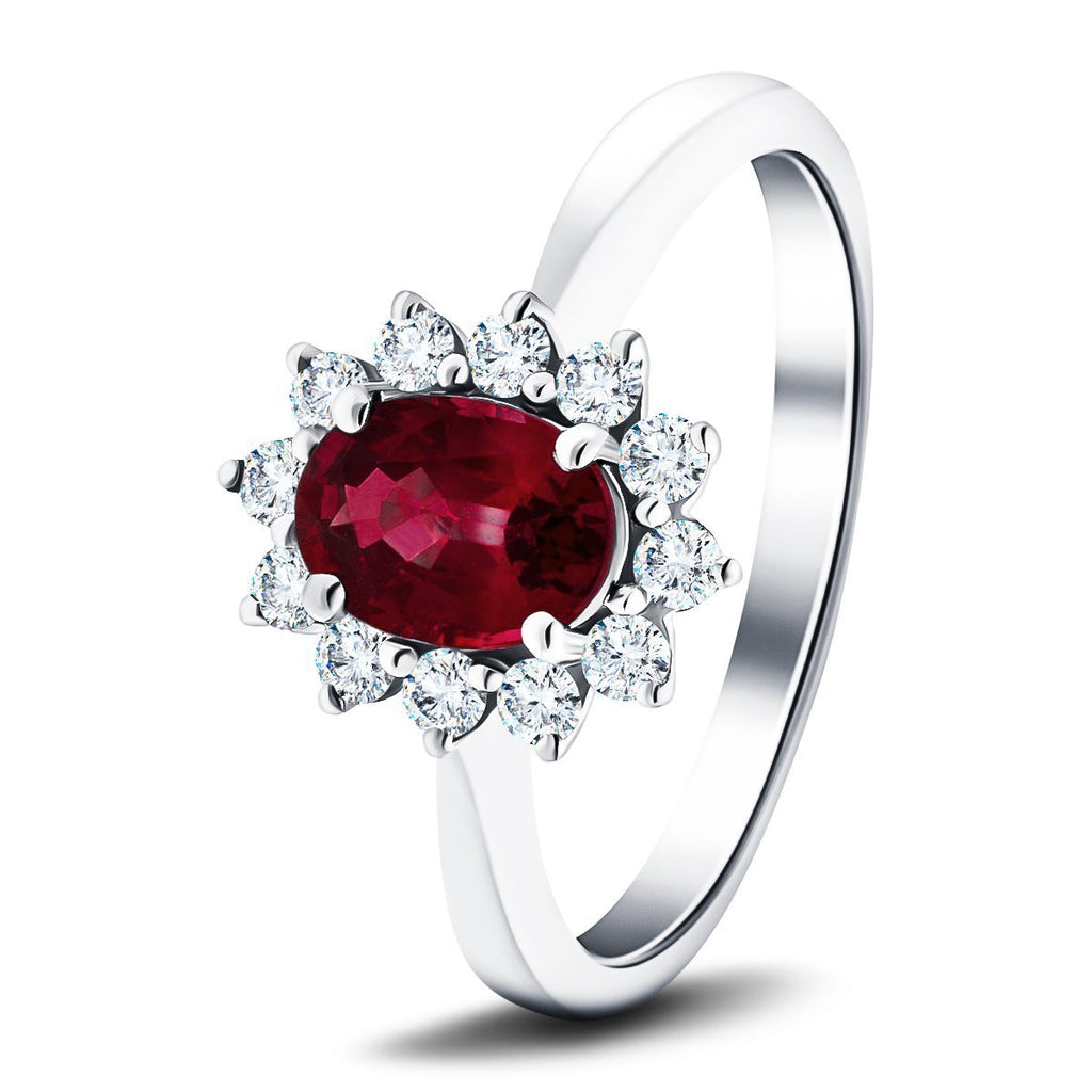 Oval 0.50ct Ruby 0.20ct Diamond Cluster Ring in Platinum - All Diamond