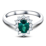 Oval 0.80ct Emerald 0.30ct Diamond Cluster Ring 18k White Gold - All Diamond