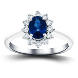 Oval 1.00ct Blue Sapphire 0.30ct Diamond Cluster Ring 18k White Gold - All Diamond