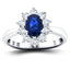 Oval 1.00ct Blue Sapphire 0.60ct Diamond Cluster Ring 18k White Gold - All Diamond