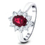 Oval 1.00ct Ruby 0.60ct Diamond Cluster Ring 18k White Gold - All Diamond