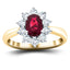 Oval 1.00ct Ruby 0.60ct Diamond Cluster Ring 18k Yellow Gold - All Diamond