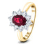 Oval 1.00ct Ruby 0.60ct Diamond Cluster Ring 18k Yellow Gold