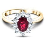 Oval 1.00ct Ruby 0.60ct Diamond Cluster Ring 18k Yellow Gold - All Diamond