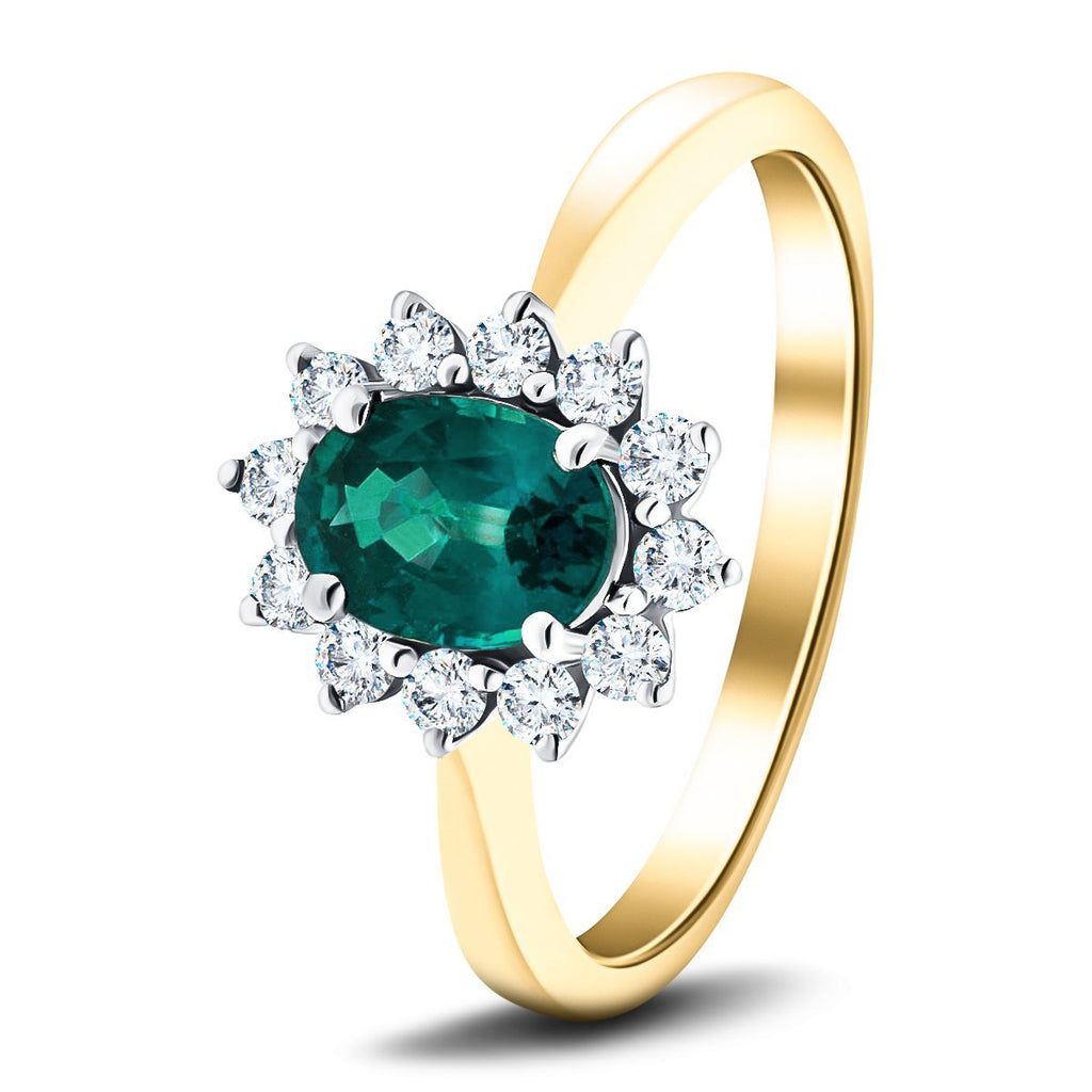 Oval 1.15ct Emerald 0.50ct Diamond Cluster Ring 18k Yellow Gold - All Diamond