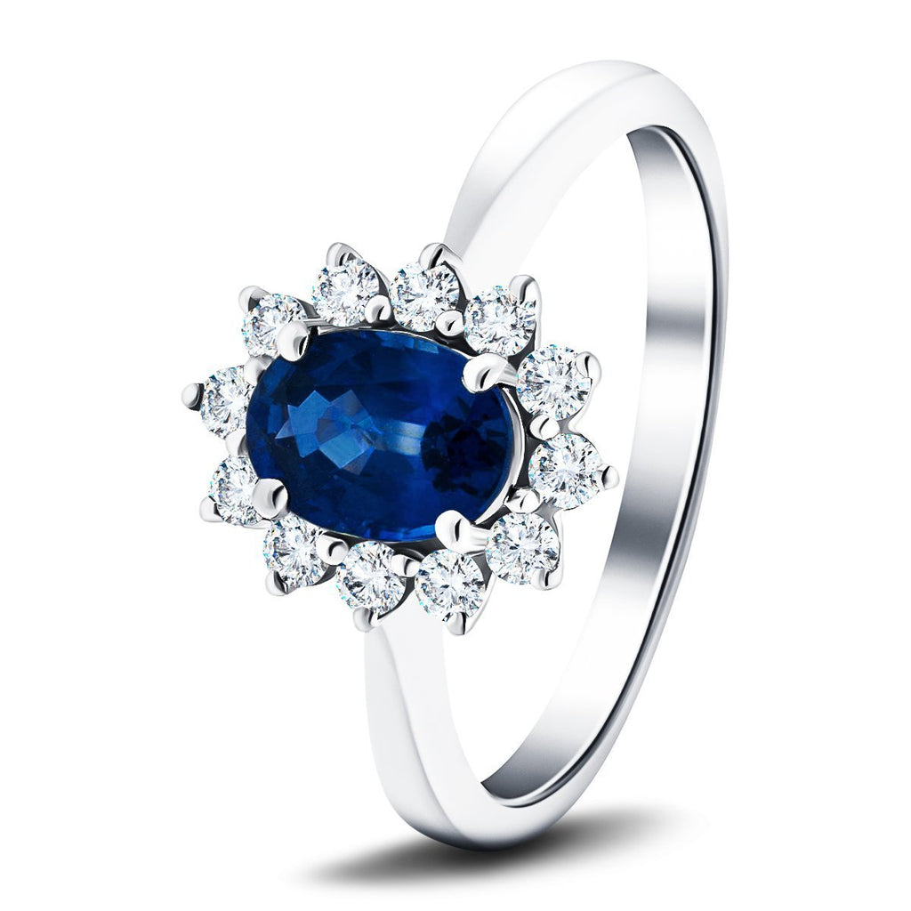Oval 1.50ct Blue Sapphire 0.50ct Diamond Cluster Ring in Platinum - All Diamond