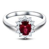 Oval 1.50ct Ruby 0.50ct Diamond Cluster Ring 18k White Gold - All Diamond