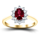 Oval 1.50ct Ruby 0.50ct Diamond Cluster Ring 18k Yellow Gold - All Diamond