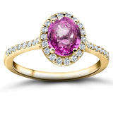 Oval Pink Sapphire & Diamond 1.88ct Halo Ring in 18k Yellow Gold - All Diamond