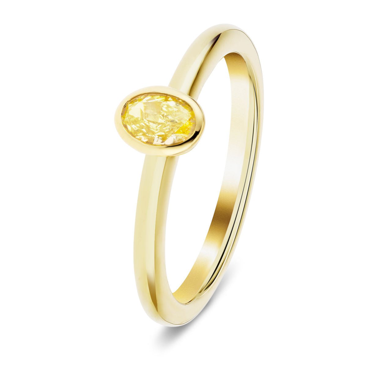 Oval Solitaire Yellow Diamond 0.30ct Engagement Ring in 18k Yellow Gold - All Diamond