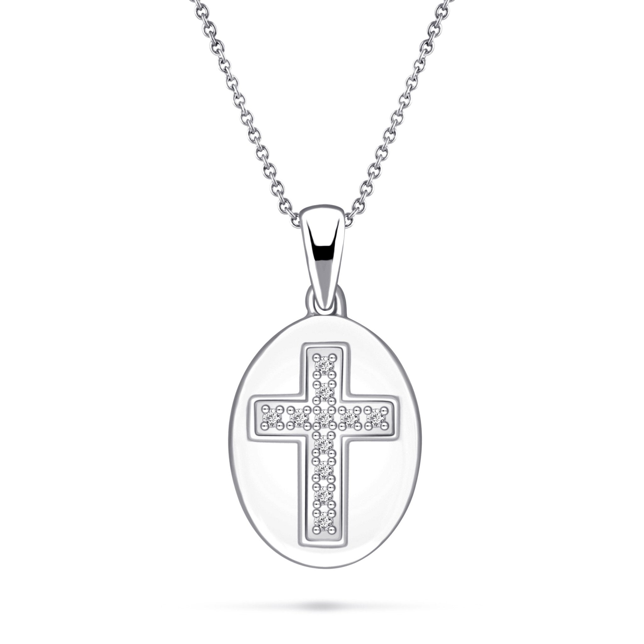 Pave Diamond Cross Pendant Necklace 0.04ct G/SI in 9k White Gold - All Diamond