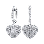 Pave Diamond Drop Heart Earrings 0.90ct G/SI Quality 18k White Gold - All Diamond