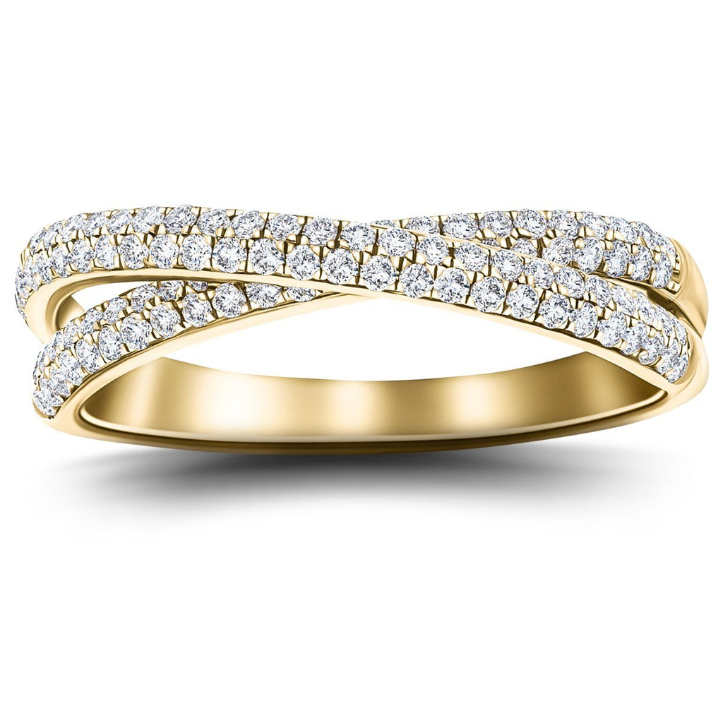 Pave Diamond Half Eternity Crossover Ring 0.50ct G/SI 18k Yellow Gold - All Diamond