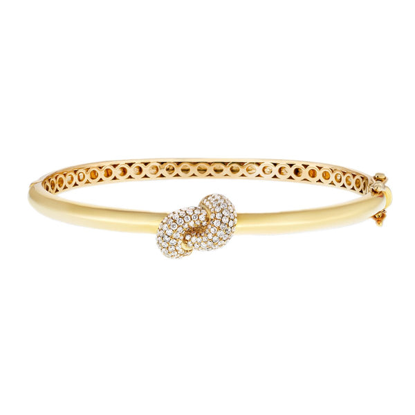 Pave Diamond Knot Bangle 100Ct Gsi Quality In 9K Yellow Gold