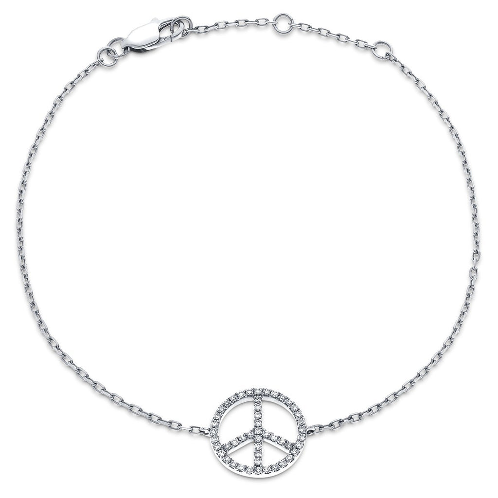 Peace Sign Diamond Bracelet 0.18ct G-SI Quality in 18k White Gold - All Diamond