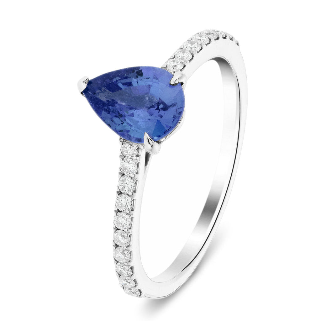 Pear Blue Sapphire and Diamond Engagement Ring 1.50ct Platinum - All Diamond