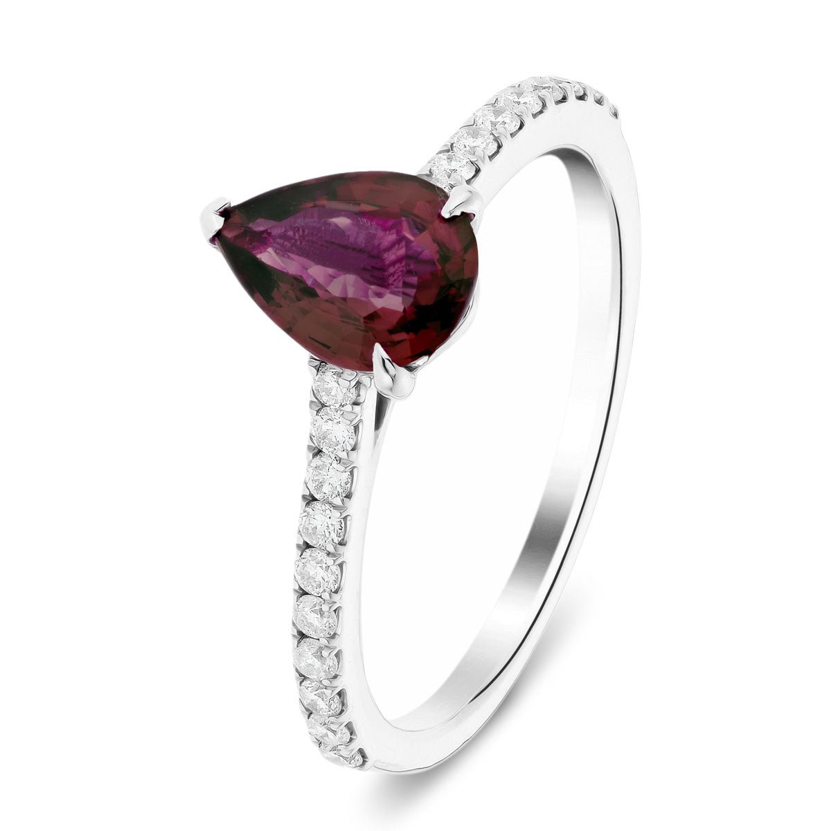 Pear Dark Pink Sapphire and Diamond Engagement Ring 1.50ct 18k White Gold - All Diamond