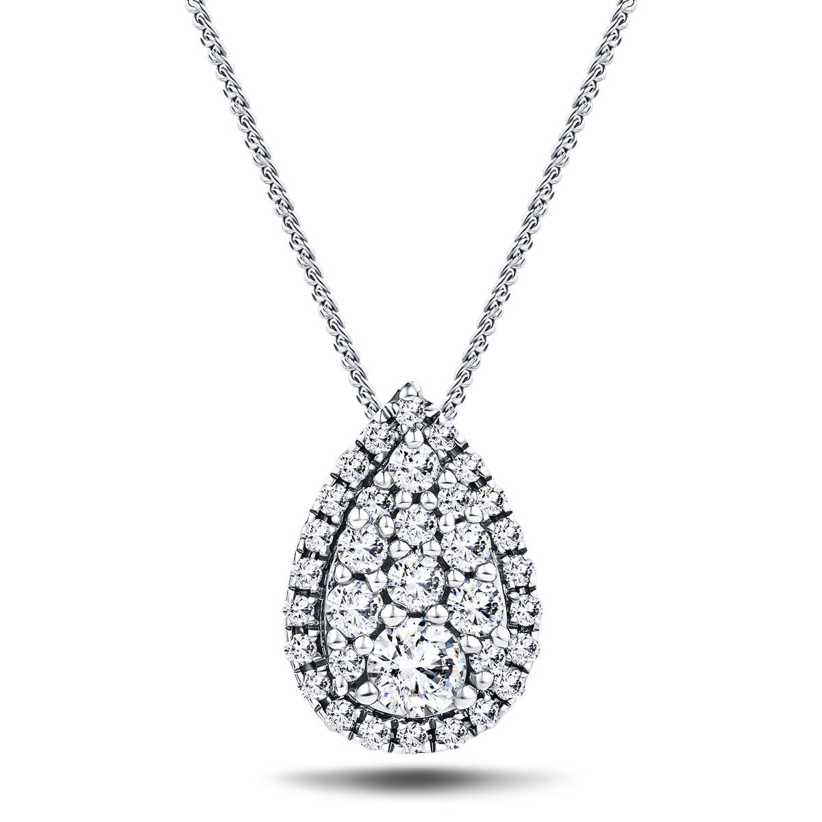 Pear Diamond Cluster Pendant Necklace 0.25ct G/SI in 18k White Gold - All Diamond