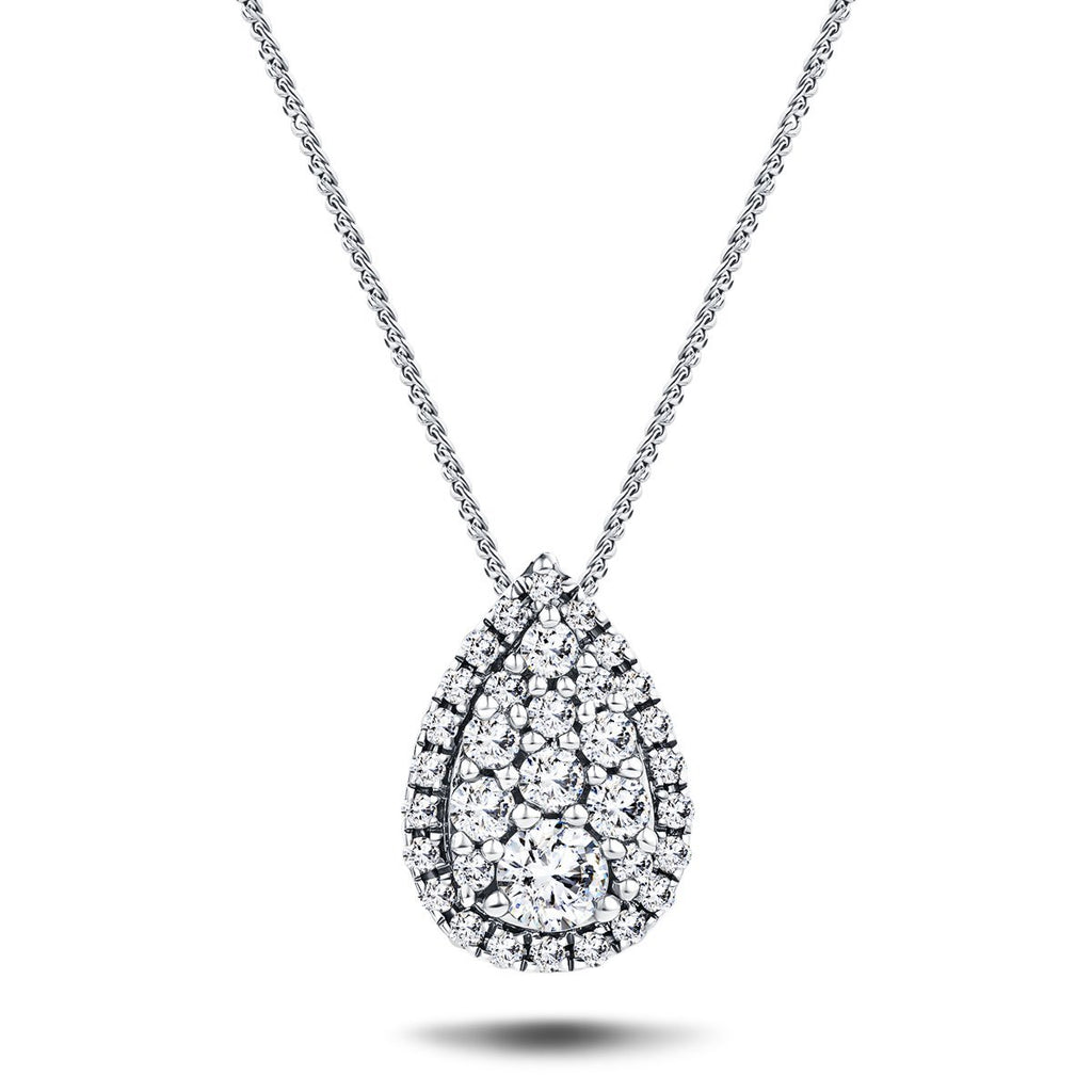 Pear Diamond Cluster Pendant Necklace 0.25ct G/SI in 18k White Gold - All Diamond