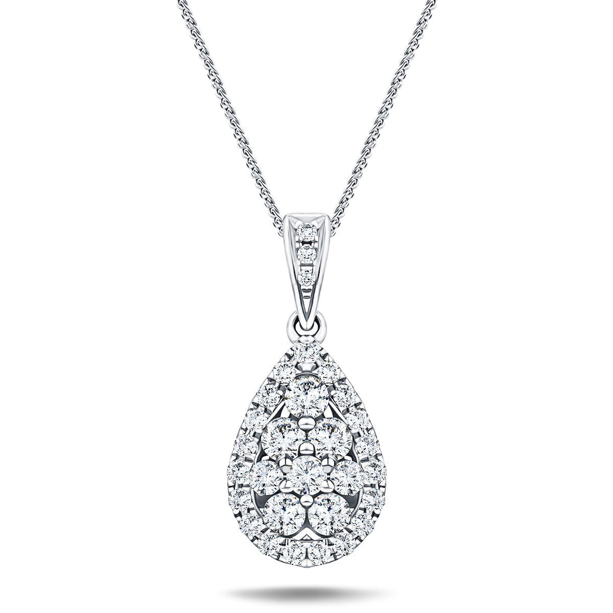 Pear Diamond Cluster Pendant Necklace 0.60ct G/SI in 18k White Gold - All Diamond