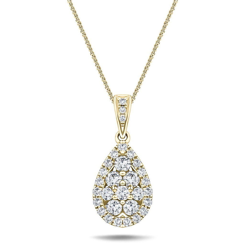 Pear Diamond Cluster Pendant Necklace 0.60ct G/SI in 18k Yellow Gold - All Diamond