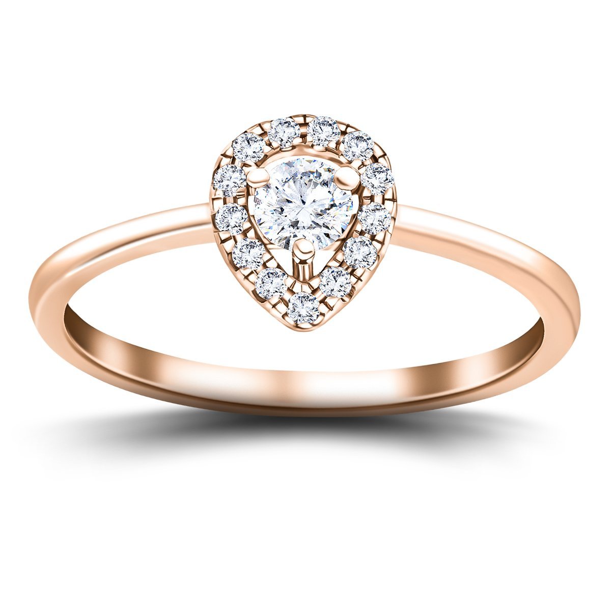 Pear Halo Diamond Engagement Ring with 0.30ct in 18k Rose Gold - All Diamond