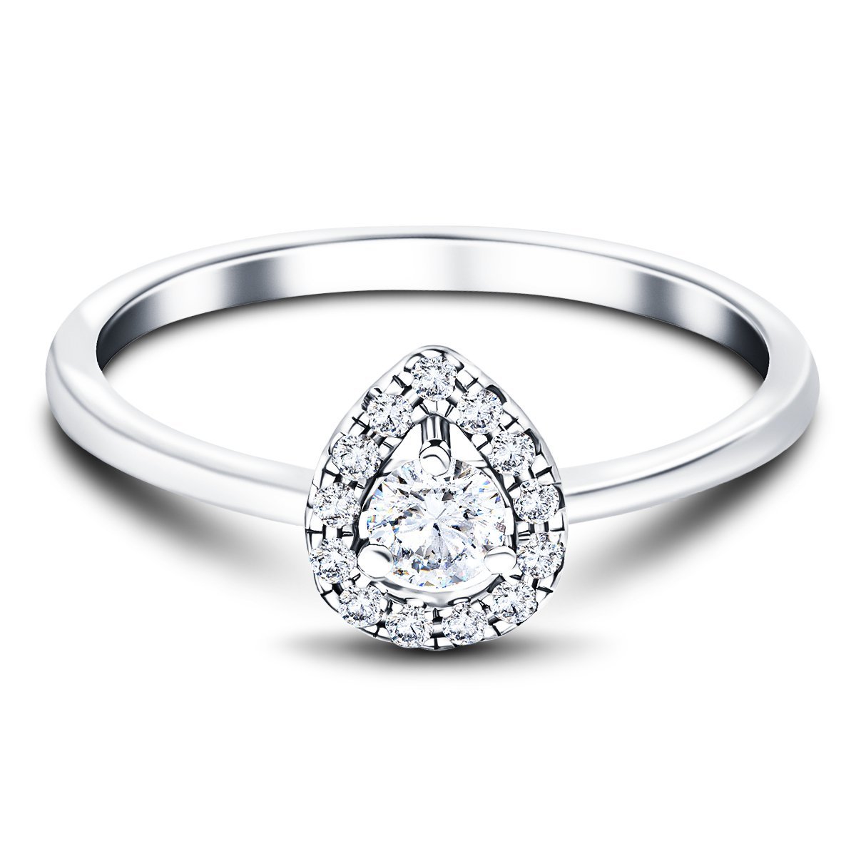 Pear Halo Diamond Engagement Ring with 0.30ct in 18k White Gold - All Diamond