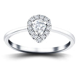 Pear Halo Diamond Engagement Ring with 0.30ct in 18k White Gold - All Diamond