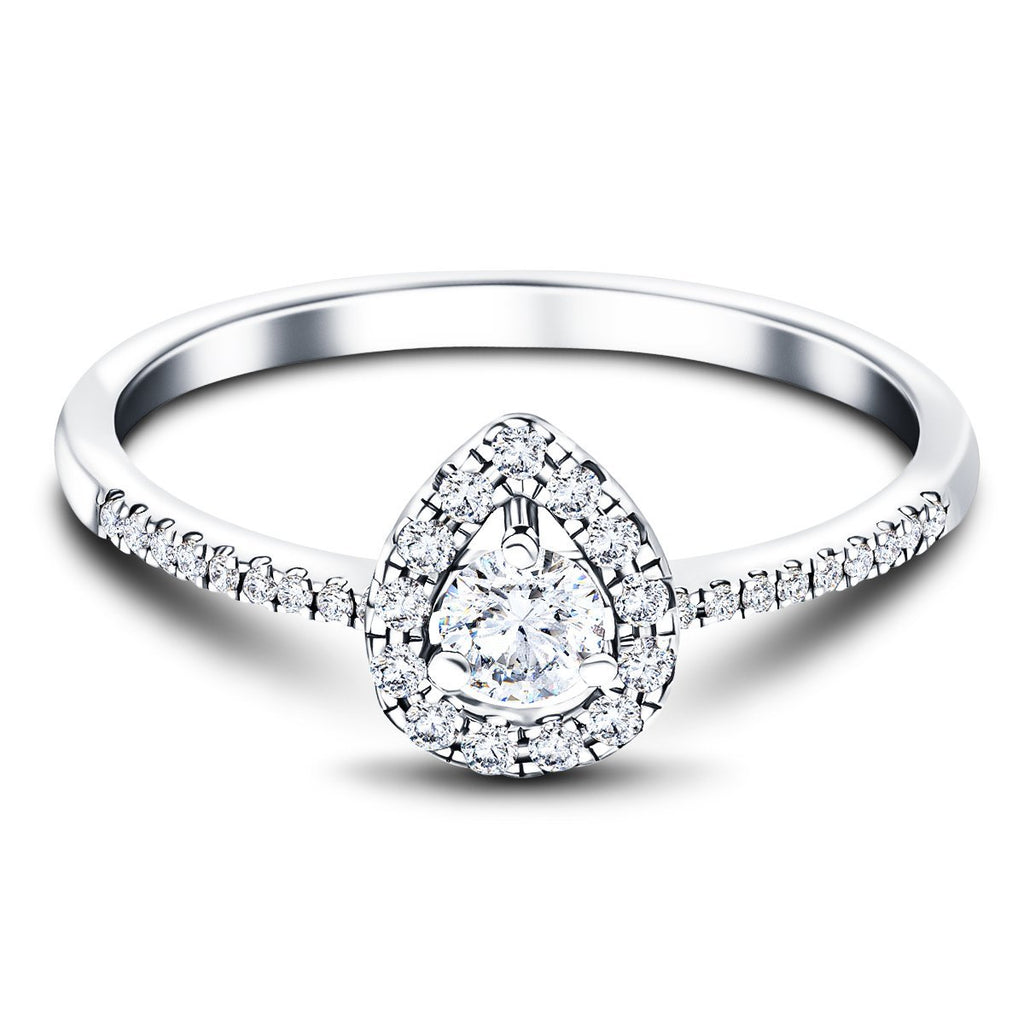 Pear Halo Diamond Engagement Side Stone Ring 0.35ct G/SI 18k White Gold - All Diamond