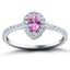 Pear Pink Sapphire & Diamond 0.80ct Halo Ring in 18k White Gold - All Diamond