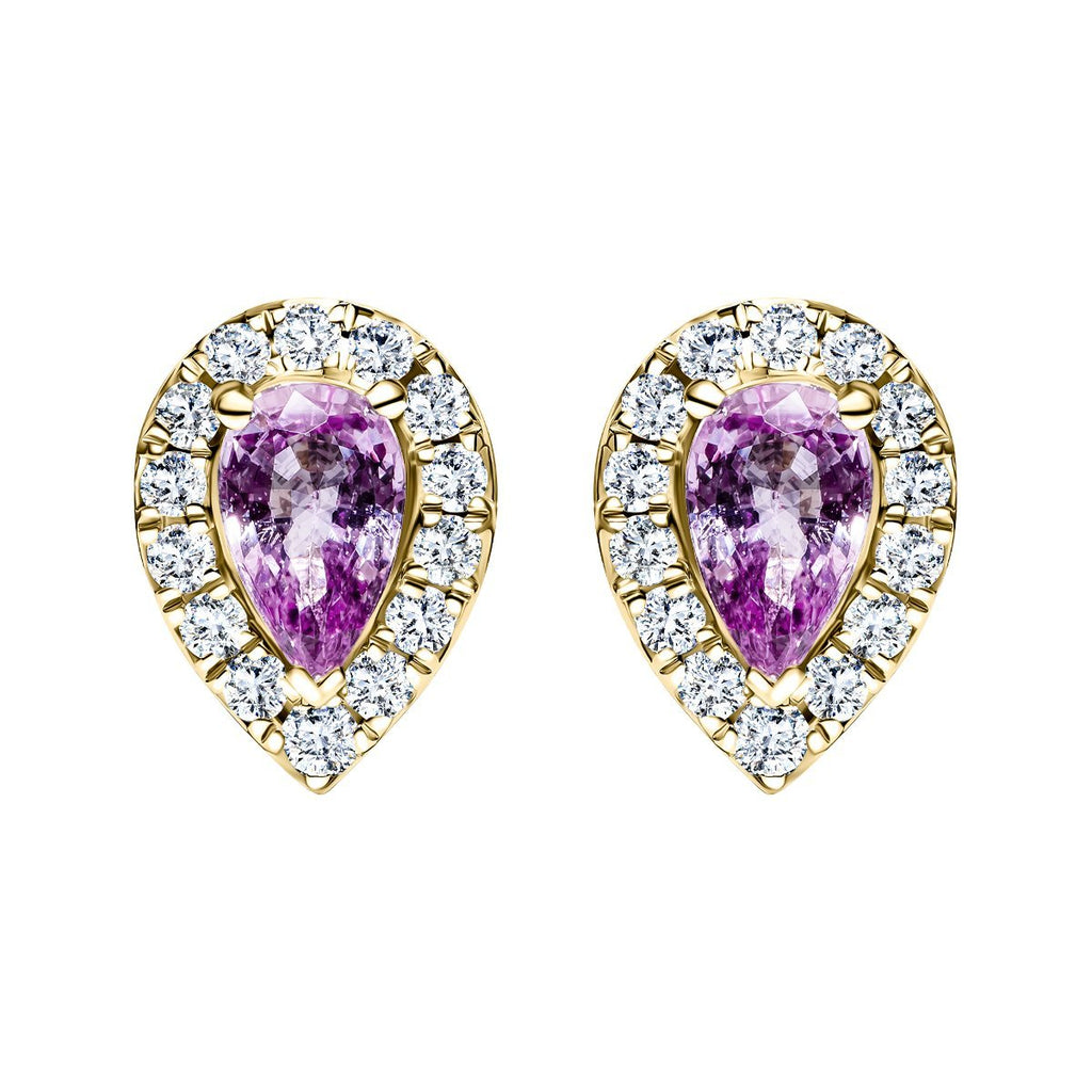 Pear Pink Sapphire & Diamond Halo Earrings 1.33ct in 18k Yellow Gold - All Diamond