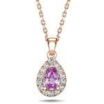 Pear Pink Sapphire & Diamond Pendant Necklace 0.75ct 18k Rose Gold - All Diamond