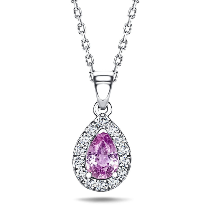 Natural Pink Sapphire Diamond Necklace,Pink Gems Pendant Floral Diamond Jewelry Delicate Dainty Necklace Gift for Women or Her,18k Rose Gold 18K White