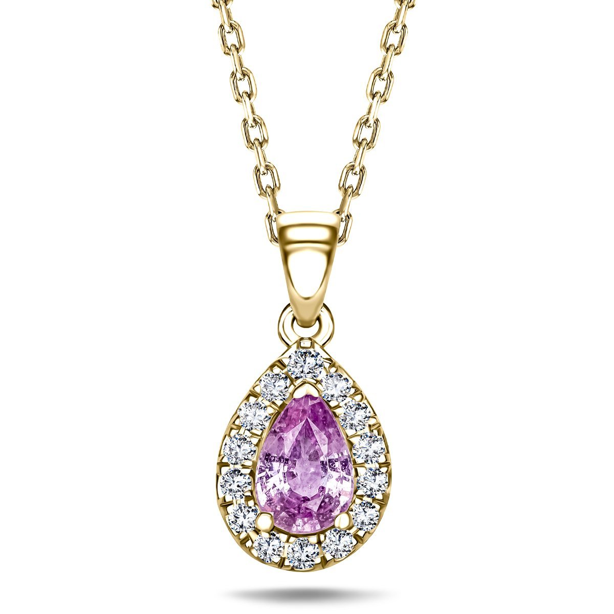 Pear Pink Sapphire & Diamond Pendant Necklace 0.75ct 18k Yellow Gold - All Diamond