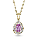 Pear Pink Sapphire & Diamond Pendant Necklace 0.75ct 18k Yellow Gold - All Diamond